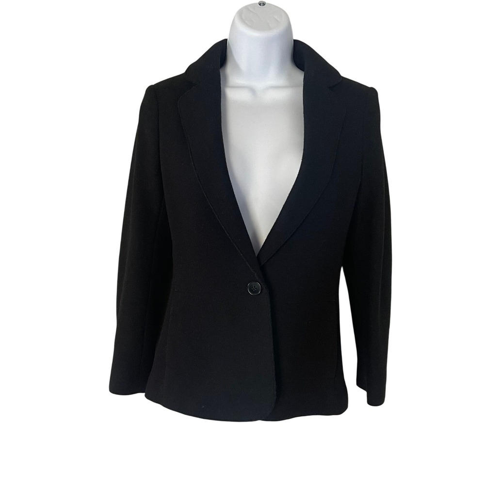 Jigsaw Wool Blazer Black Single Button Fitted Career Jacket Blazer Size 8